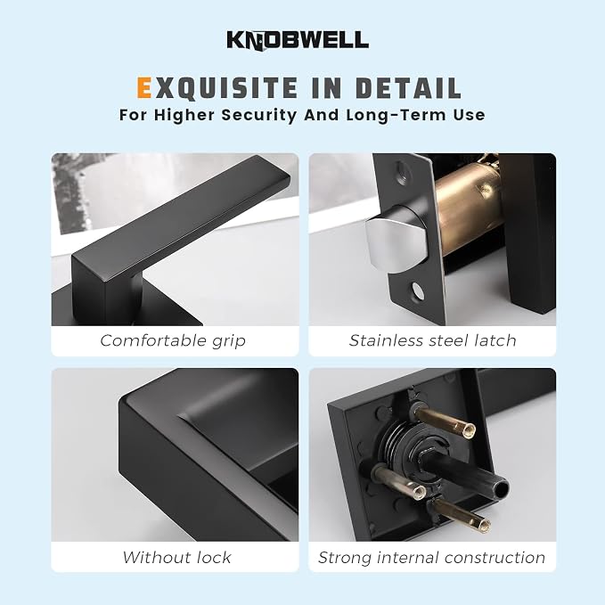 KNOBWELL 3 Pack Black Interior Door Handles Heavy Duty Door Levers Passage Door Handle Set Durable Door Hardware Door Handle Set