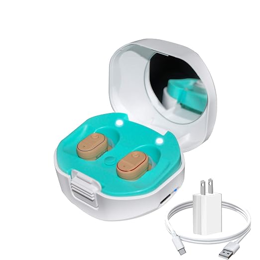Banglijian Hearing Aids Rechargeable for Adults Seniors, Magnetic Contact Charging Box, Mini Sound Amplifier Noise Reduction and Feedback Cancellation (Beige)