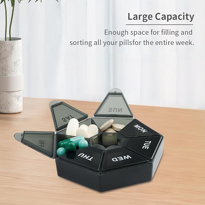 Pill Organizer, 2 Pack Pill Box, Small Pills Case, Medicine Container 1 Time a Day, Weekly Medicine Organizers, Pill s Cases, Medicine Holder, Daily Organizer Travel 7 Day(Black)