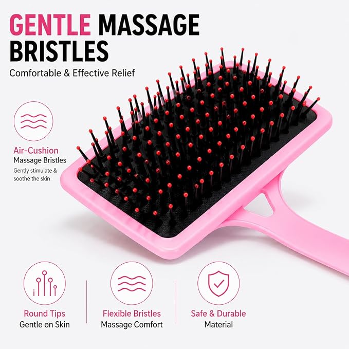 Back Scratcher Extendable Pink Folding Handle for Men Women | Long reach folding handle with soft bristles for back shoulders legs and everyday personal care use at home or travel