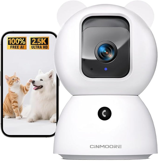 2.5K Security Camera Indoor, Non-Subscription AI Person/Pet/Cry Detection, 4MP Pet/Dog/Cat Camera w/Phone App, Pan Tilt 2.4GHz WiFi Cameras for Home Security, Full Duplex 2-Way Audio, IR Night Vision
