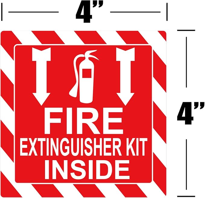 Green First Aid Kit Inside Red Fire Extinguisher Inside Sticker Safety Sign | 4 Inch Adhesive First Aid Kit Sign Decals UV Resistant 8 Pcs Industrial Safety Warning Decal for Trucks or Equipment