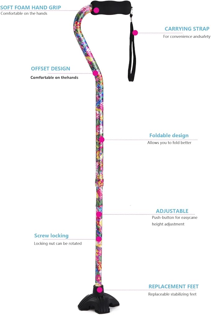 Elegant Walking Cane for Women, Foldable & Adjustable Cane for Seniors with Self-Standing Tip | Lightweight Mobility Aid for Stability & Balance Support