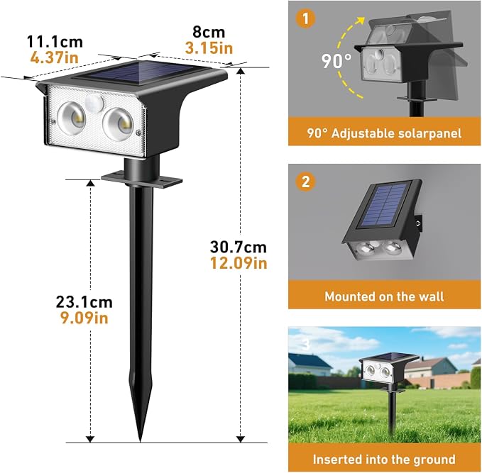 btfarm 8 Pack Solar Lights Outdoor Waterproof, Motion Sensor Outdoor Lights | 3 Modes Solar Powered Yard Garden Solar Spot Lights for Outside Pathway Landscape Lighting, Cool White