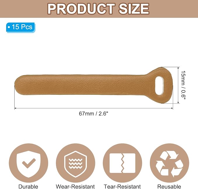 PATIKIL 15Pcs Leather Zipper Pull, 2.6" Replacement Zipper Puller Extender Backpack Luggage Sliders for Handbags Suitcases Bags Wallets Jackets Coats Pull Tabs, Light Khaki