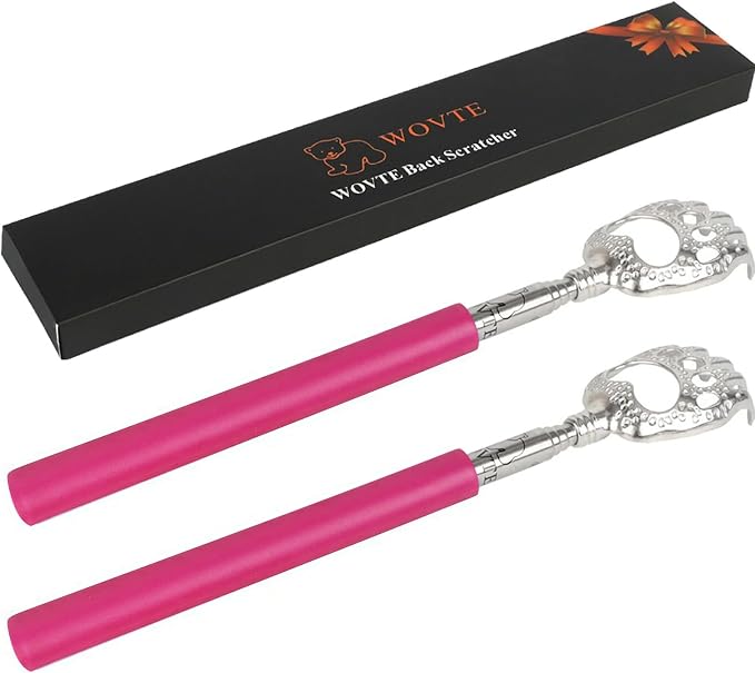 WOVTE Bear Claw Extendable Pink Back Scratcher for Women 2Pack | Stuffers for Men Women Adults, Mothers Day Fathers Day Christmas Birthday Gifts for Men Women Mom Dad Husband
