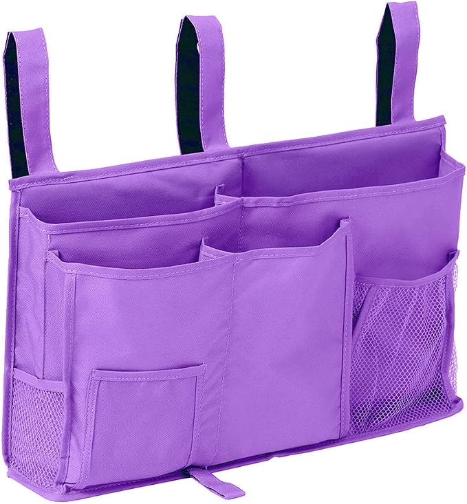 Bunk Bed Organizer - Bedside Storage Caddy with Pocket, Hanging Organizer for Camp, Dorm, Room, Hospital Bed Rail and More (Purple)