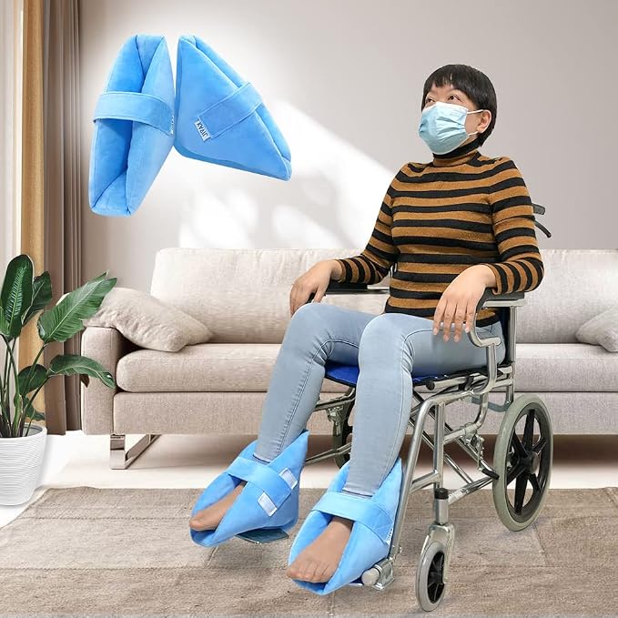 Heel Protectors for Pressure Sores Medical Boots for Foot Injuries Supports Cushion for Heel Pain Relief Prevention Bed Sore Ulcer Ankle Pillow (Flannel - 1Pair)
