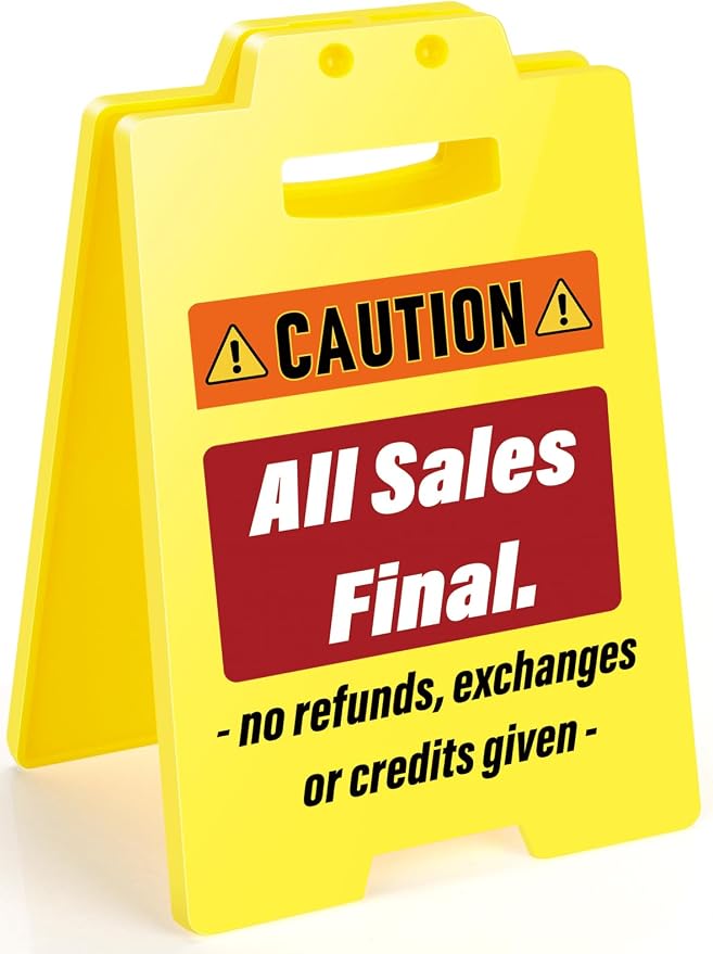 MBL All Sales Final Sign - No Refunds or Exchanges Signs, Small Mini Desktop Caution Stocking Stuffers Christmas Xmas Holiday Gifts for Business Retail Store Shop Restaurant Bar Office Hotel Pub Cafe