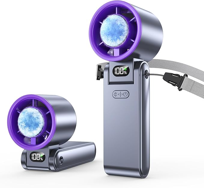 Portable Handheld Fan with Ice Cooler, 199 Speed Personal Fan,5500mAh Rechargeable,20H Cooling Time,20000 RPM Powerful Motor, Summer Essential for Travel/Outdoor/Office, Grey Purple