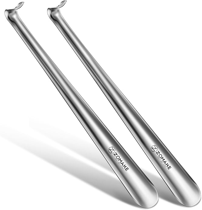 ZOMAKE Metal Shoe Horn Long Handle for Seniors 16.5 Inch,Long Shoehorn Stainless Steel Shoe Spoon Shoe Helper for Men Women