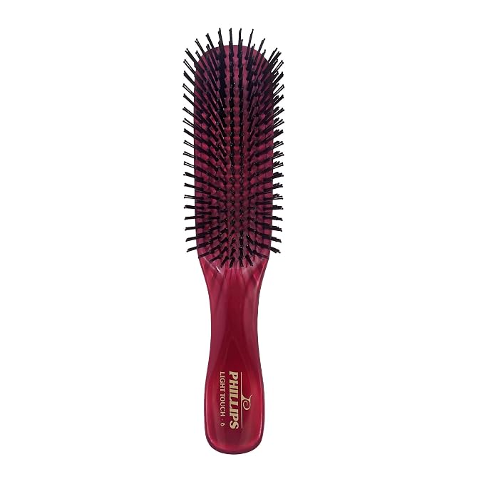 Phillips Brush Light Touch 6 Detangling Hair Brush, Full Size Ruby Red | Flexible Nylon Bristles, Gentle Detangling & Smoothing for All Hair Types, 7.75 Inch Daily Use Hairbrush