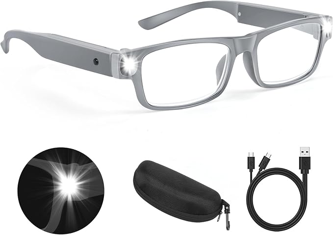 200% Magnifying Glasses with Light,USB Rechargeable LED Lighted Magnifying Eyewear,Hands Free Head Magnifier Eyeglasses for Close Work,Hobbies,Reading,Craft,Jewellery,Sewing Seniors