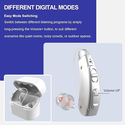 Hearing Aids, Rechargeable Hearing Aids for Seniors with UV Sterilization Case, 32-Channel Noise Cancelling, 100H Battery, 7 Volume Levels, Virtually Invisible RIC, One-Button Control Clear Sound, Comfort