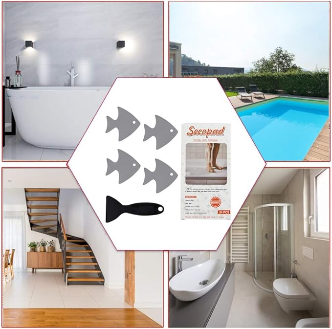 Bathtub Stickers Non-Slip, 24 PCS Safety Shower Treads Adhesive Appliques with Premium Scraper (Gray)