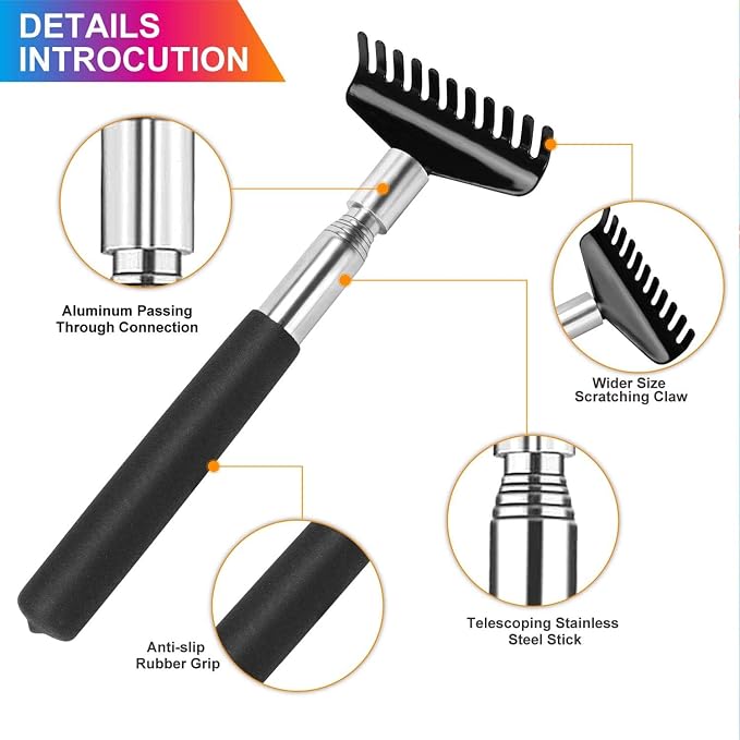 Oversized Back Scratcher Gift Set, 2 Pack, Portable Extendable Stainless Steel Telescoping Massage Tool, Gift/Stocking Stuffers for Men and Women