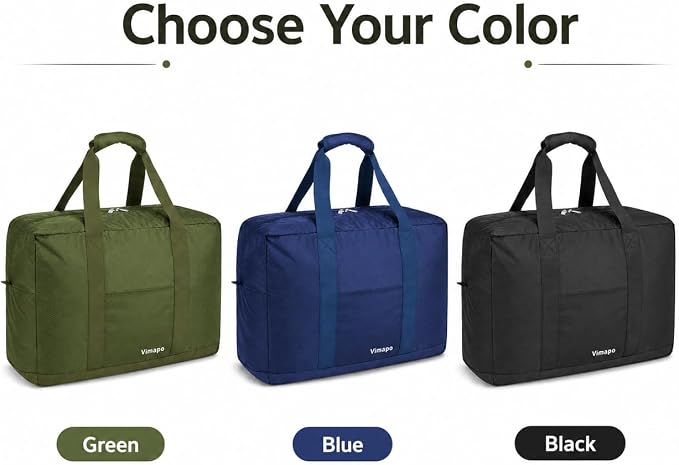 Foldable Travel Duffle Bag with Trolley Sleeve 40L Capacity, Lightweight Packable Travel Duffel Bags with the Keyhole Zipper, Weekender Overnight Nylon Carry on Bag for Men & Women, Blue