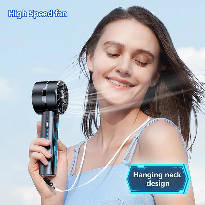 Portable High Speed Mini Handheld Fan, USB Rechargeable Neck Personal Mini Fan(7000 RPM high speed motor,Lasts 4-16 Hours) 4-speed powerful Wind Fans for Summer Outdoor Traveling,Gifts for Kids