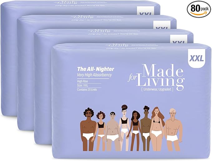Made for Living The All-Nighter Plus Size Underwear for Women & Men - Dual Absorbent Core, Leak-Free & Odor Protection - Disposable Overnight Adult Pull Ups for Women & Men - XXL - 80 Ct