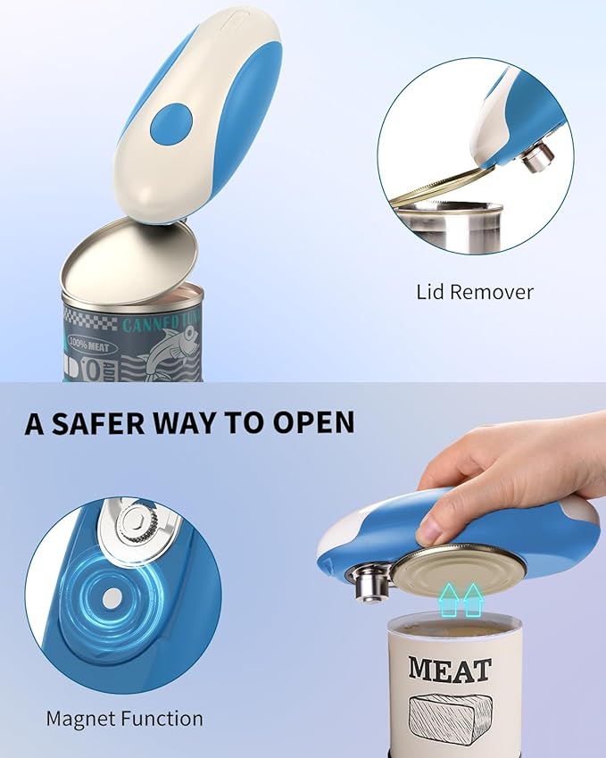 CIRCLE JOY Rechargeable Electric Can Opener, One-Touch Automatic Can Opening with Lid Remover & Smooth Edge Cutting, Food-Safe, Easy to Use for Seniors and Arthritis, Blue