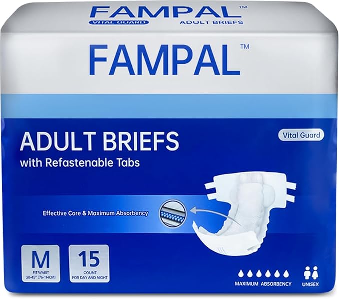Vital Guard Adult Diapers, Disposable Incontinence Briefs with Tabs for Men and Women, Maximum Absorbency, Odor Control, Medium, 15 Count