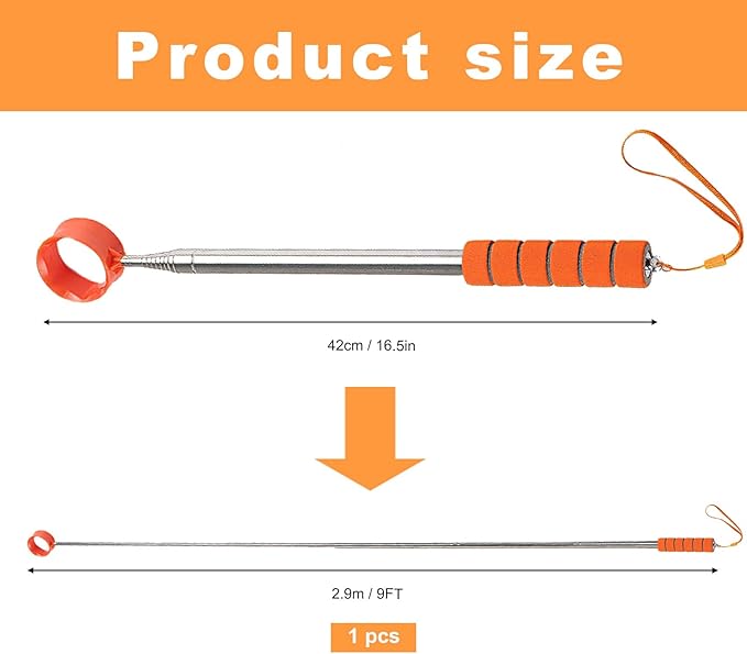 Golf Ball Retriever Telescopic, 9Ft Golf Ball Retriever for Water, Professiona Stainless Steel Ball Retriever Tool Golf, Light Weight Double Sided Golf Ball Grabber, Golf Accessories Gifts