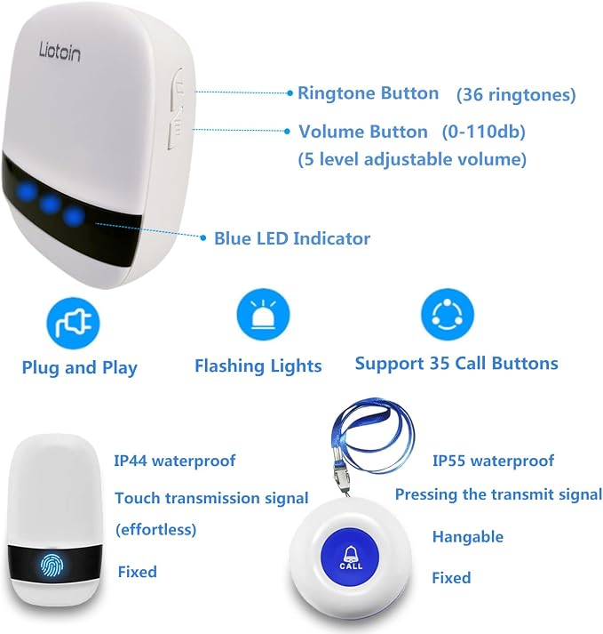 Caregiver Pager Wireless Call Button Alert Button Call Bell Emergency Button for Home/Elderly/Patients Panic Button Nurse Alert Call System 3Call Button 3Receivers (600+ft Operating Range)