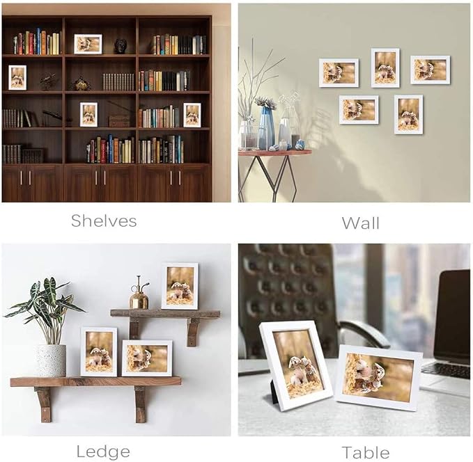 6x8 inch Picture Frame Made of 100% Solid Wood and High Definition PlexiGlass Display Pictures for Table Top Display and Wall Mounting Photo Frame White
