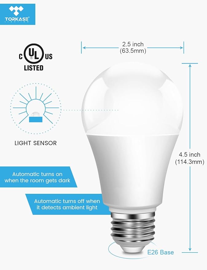 Outdoor Dusk to Dawn Light Bulbs, No Timer Required, 13W(100W Equivalent), 3000K Warm White, E26 A19 Automatic Sensor LED Bulb, Built-in Photocell Detector for Boundary Garage Patio, 3 Pack