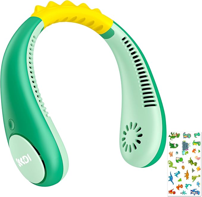 Dinosaur Kids Neck Fan, Safe Bladeless Neck Fans for Kid, 2600mAh Portable Rechargeable Cooling Fan for 4-14Y Boys, 4 Speeds & Lightweight & Hands-free, Kids Camp, Travel, Summer Essentials