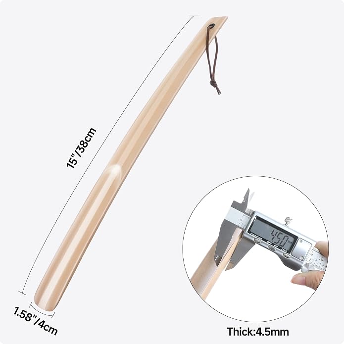 Shoe Horn Long Handle Super Strong Plastic/Genuine Wood with Lanyard,Shoehorn Fit for Men,Women,Seniors,Kids