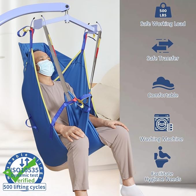 Patient Lift Slings for Home Use,Transfer Aids for Disabled and Elderly, Divided Leg Sling with Head Support,Sling for Toileting, Supports up to 500 lbs (Large)