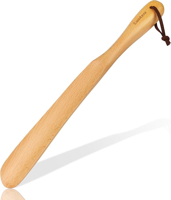 Shoe Horn for Seniors,15" Wooden Shoehorn for Men, Women, Kids, Pregnancy, with Wall Hooks - Beech Wood
