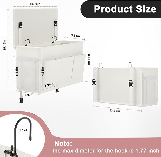 Bedside Caddy Storage Organizer for Bed Rails, Bed Caddy with 6 Pockets | Bedside Organizer with Fixed Straps and Hooks, Mattress Supported Versatile for Home, Dorm, Bunk, Hospital and Crib Bed