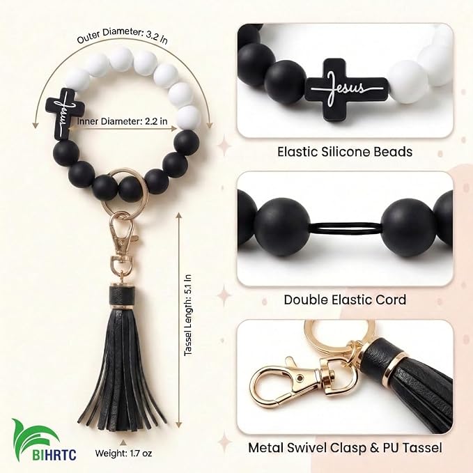 BIHRTC Key Ring Bracelet Car Keychain Holder Wristlet Silicone Women Beaded Bangle Chains