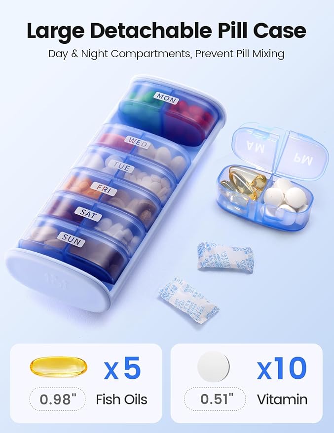Vaydeer Large Weekly Pill Organizer 2 Times a Day,Metal 8 Day Travel Pill Box with Double Protection,AM PM Pill Case for for Medication, Vitamins, Fish Oils, Supplements(Rose Gold)