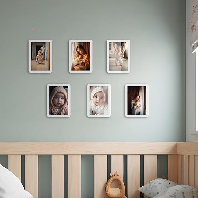 Bluesun 4×6 Picture Frame White, Vertical & Horizontal Wall & Tabletop | 4×6 White Photo Frame with Tempered Glass & Rounded Corners, 6x 4 Frames for Kids, Living Room Bedroom Hallway Office