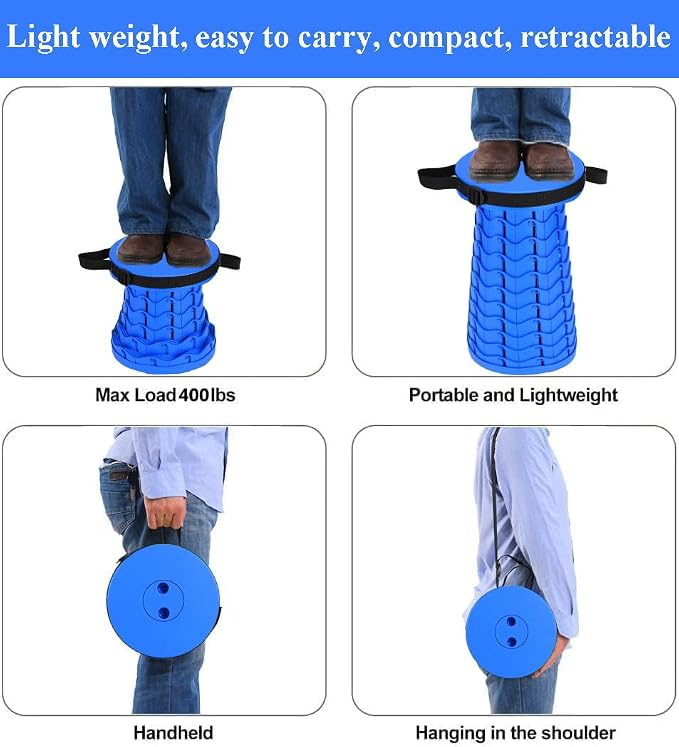 Fishboy Upgraded Collapsible Stool, 400lbs Max Weight, Lightweight But Sturdy, Portable Retractable Folding Telescoping Foldable Camping Stool for Adults Outdoor Fishing Hiking BBQ