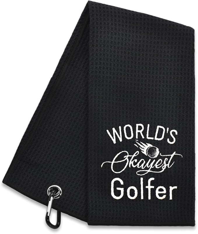 Hafhue World's Okayest Golfer Embroidered Golf Towel, Golfer Accessories for Men Women, Golfs Gifts for Men Women, Retirement Gifts for Dad Grandpa Golfs Lover Fan