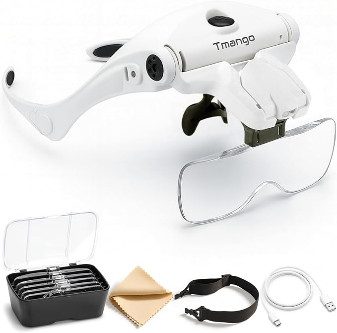 Rechargeable Lighted Headband Magnifier – Hands-Free Magnifying Tool for Jewelry, Eyelash Extensions, Watch Repair, Cross Stitch and Crafts