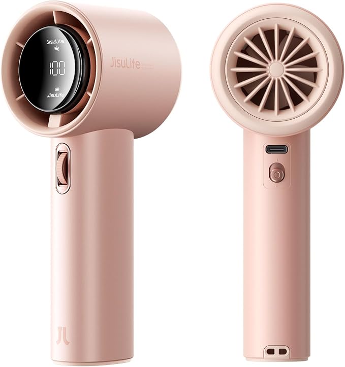 JISULIFE Handheld Fan Pro1S - Next-Gen Airflow: Up to 12H Runtime | Pearlescent ABS-Elegant Strength,1-100 Speed Scroll Wheel,3600mAh-Portable Fan for Travel, Gifts for Women Men(Iceberry Pink)