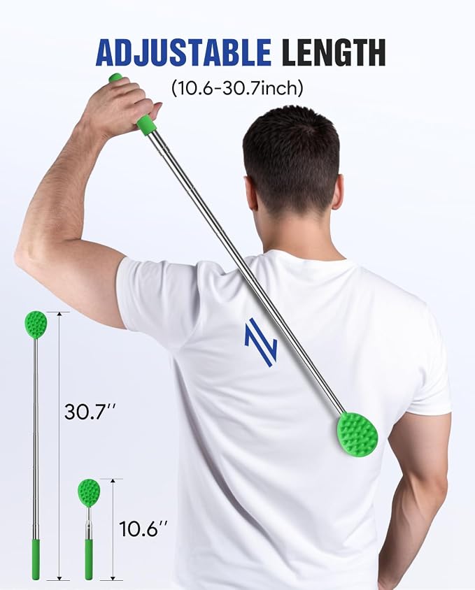 Telescoping Back Scratcher with 5 Detachable Heads, Gifts for Men Dad Green | 10-31'' Reach,Stainless Steel, Non-Slip Grip, Birthday Gifts for Men Women, Christmas Stocking Stuffers, White Elephant Gifts