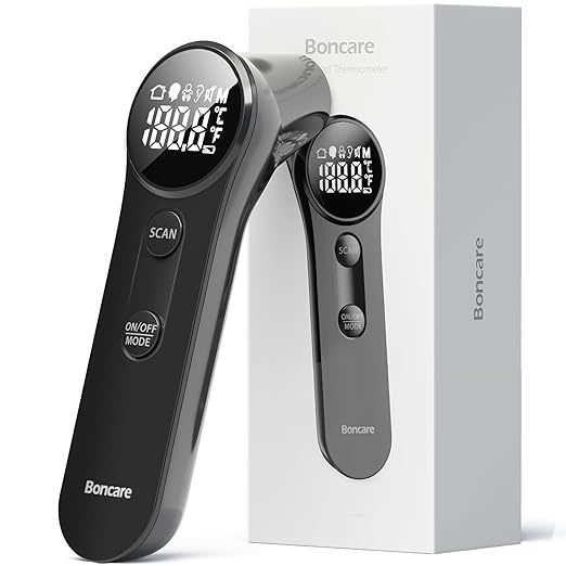 Boncare Thermometer for Adults, Kids, Accurate Digital Forehead Thermometer | Medical Grade FSA-HSA Eligible Touchless Infrared Ear Thermometer, Fever Alarm & Silent Mode, 1s Instant Results