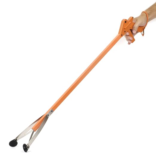 Orange-U-Tongs PRO Grade Litter Pick up Tool, Elastic Lanyard, Suction Cup Reacher Grabber for Indoor or Outdoor Use, 33" Reach, 5lb. Pick Up Capacity, Orange, 36", 6 Pack (7702-6)