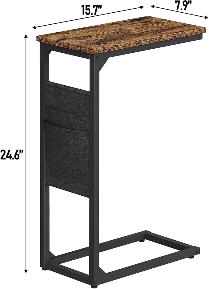 TUTOTAK C Shaped End Table, Side Table for Couch, Sofa Table | with Storage Bag, Set of 2, TV Tray for Living Room, Bedroom, Brown TB01BB0822
