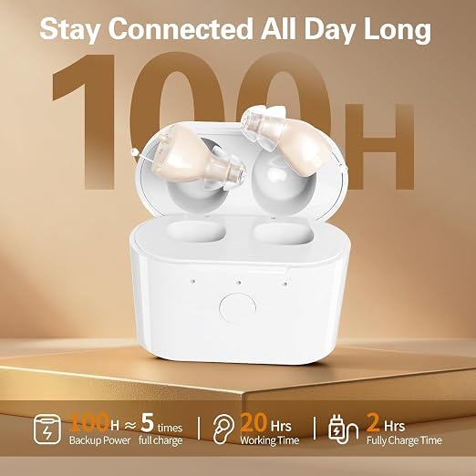 Hearing Amplifiers for Seniors Rechargeable, Hearing Amplifier for Adults with Whistle Noise Cancellation, Virtually Invisible Compact Design, 16-Channel Clear Sound Quality (Beige)