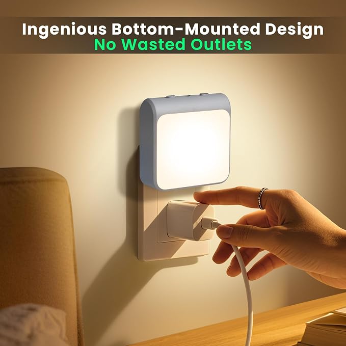 6-Pack Dimmable LED Night Lights Plug into Wall with Dusk to Dawn Sensor, 2 Color in 1 Plug in Night Light 30-60lm Brightness Adjustable, Auto-On/Off Nightlight for Bedroom, Kitchen, Bathroom, Hallway