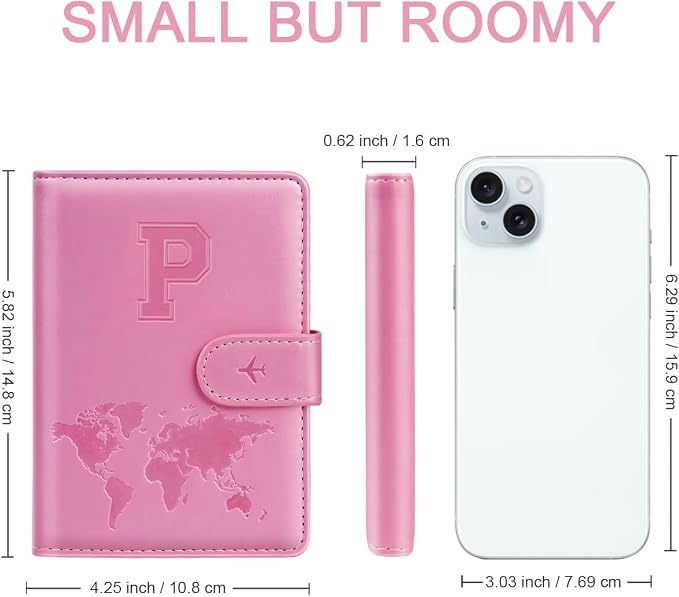 Passport Holder Cover Initial Letter A-Z Travel Wallet Personalized | Travel Essentials, Embossed Design, RFID Blocking, Personalized Gift, Passport Book Holders for Women Girls, Pink-P