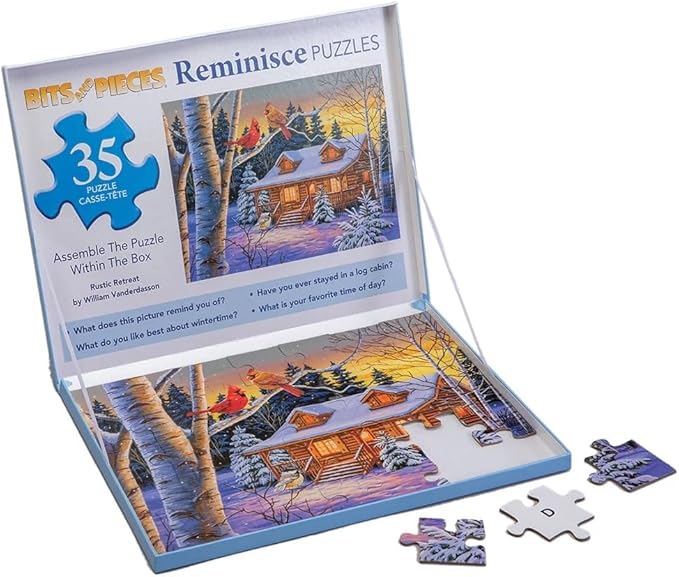 Bits and Pieces Large Piece Puzzles for Seniors, 10 in. x 13 in. Rustic Retreat Puzzle - 35 pc Extra Large Pieces Puzzles for Dementia Seniors, Alzheimer Puzzle Memory Aids for Seniors with Dementia