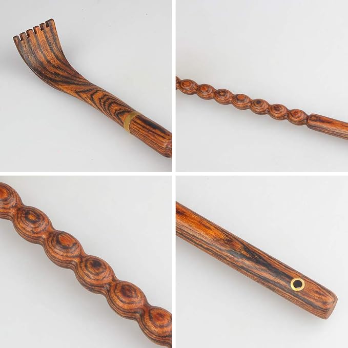Tomorotec 100% Natural Bocote Wood Back Massager for Itching Relief, Long Sturdy Therapeutic Bamboo Back Scratchers, Body Relaxation Massager